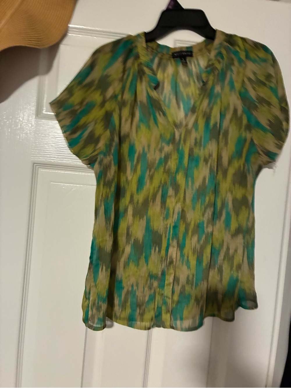 Willi Smith Green Teal Abstract Short Sleeve Blouse